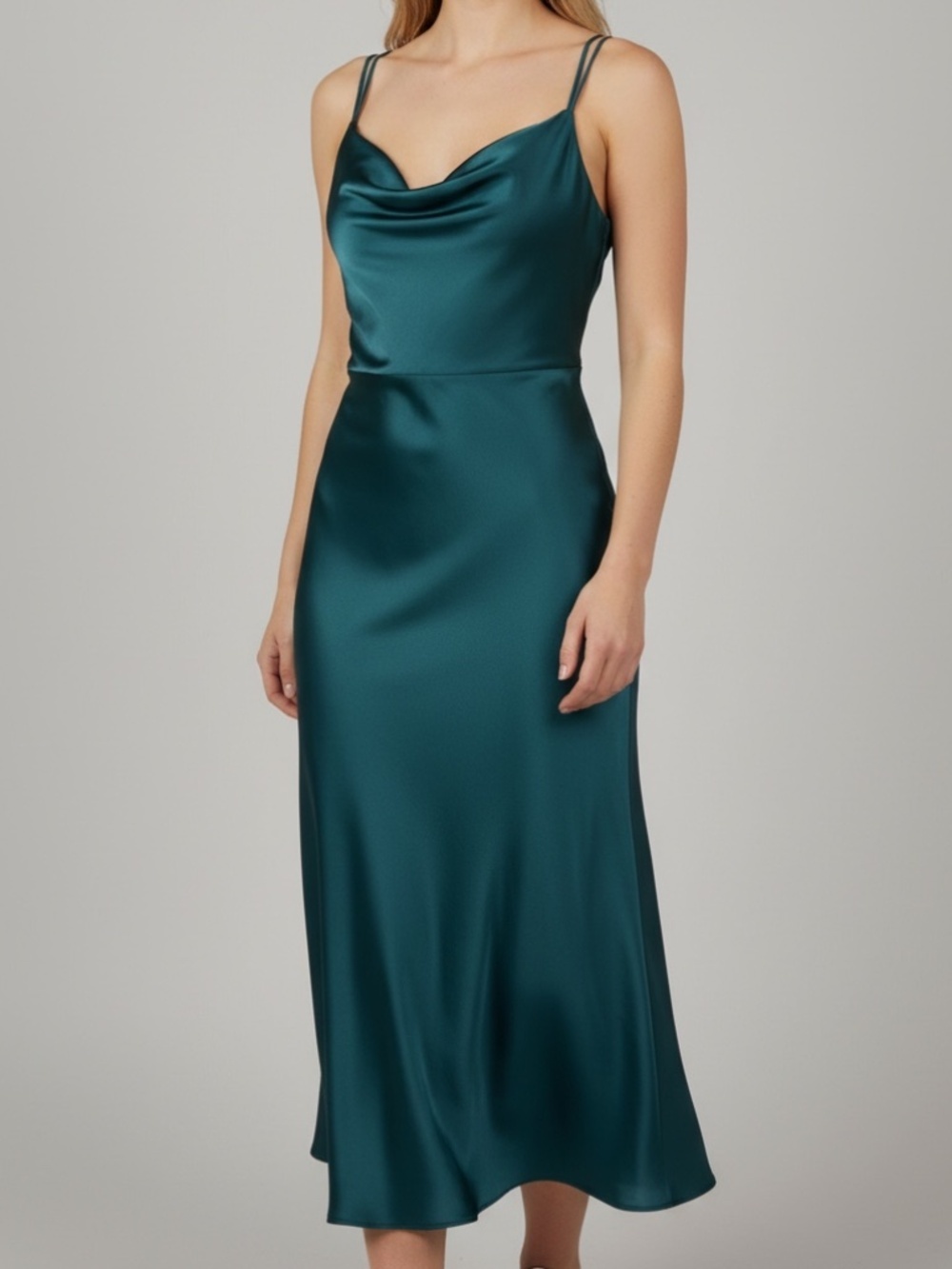 SHEIN Dark Teal Satin Cowl Neck Midi Dress Size Large